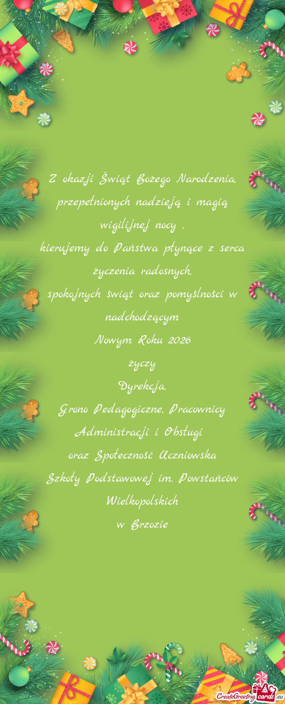 Spokojnych świąt oraz pomyślności w nadchodzącym Nowym Roku 2026 życzy Dyrekcja