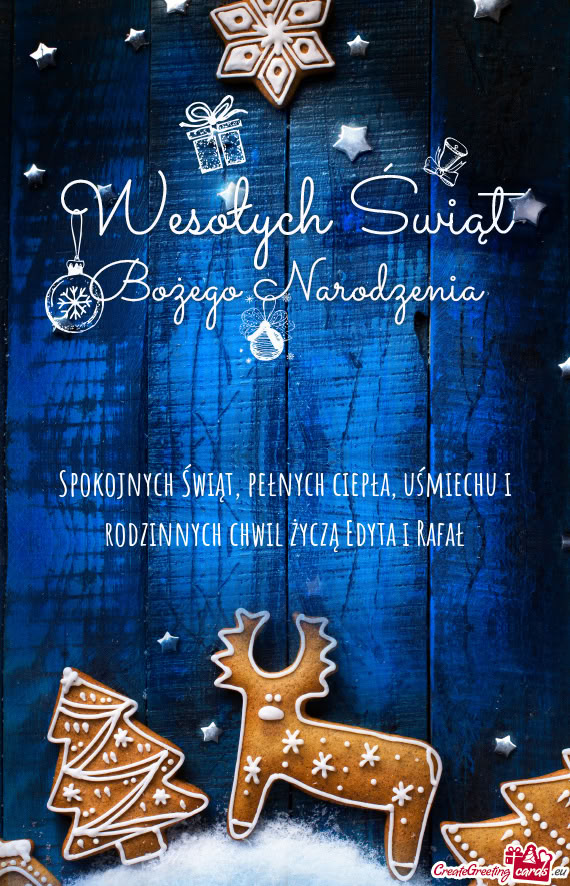 Spokojnych Świąt, pełnych ciepła, uśmiechu i rodzinnych chwil życzą Edyta i Rafał