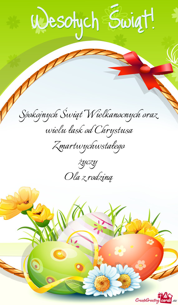 Spokojnych Świąt Wielkanocnych oraz wielu łask od Chrystusa Zmartwychwstałego
 życzy 
 Ola z ro