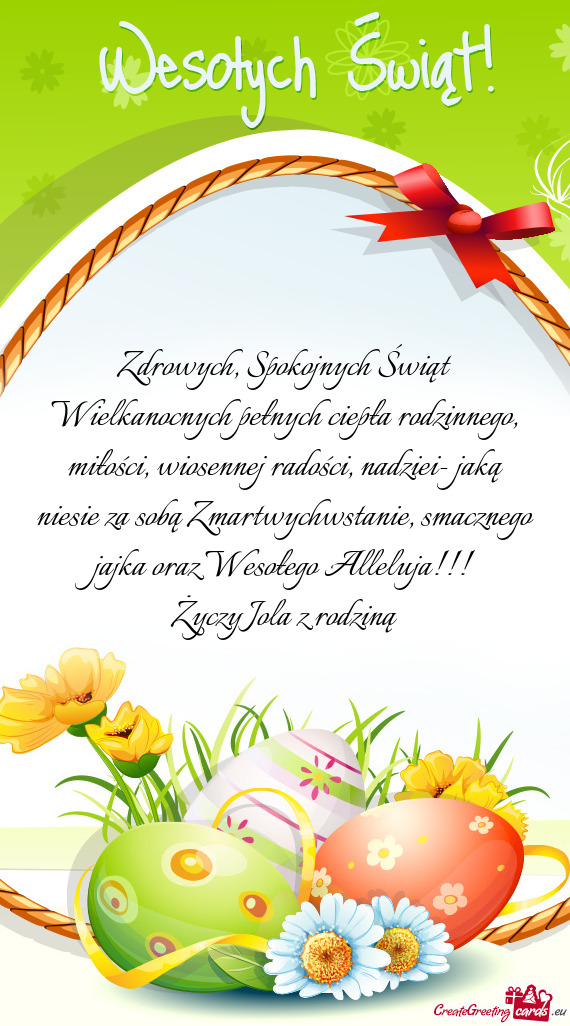 Spokojnych Świąt Wielkanocnych pełnych ciepła rodzinnego