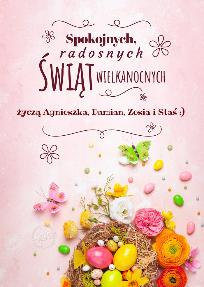 Spokojnych świąt wielkanocnych życzą Agnieszka, Damian, Zosia i Staś :)