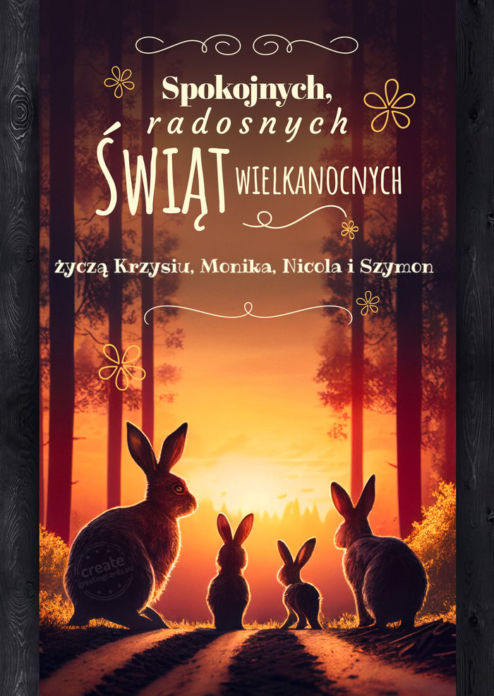 Spokojnych świąt wielkanocnych życzą Krzysiu, Monika, Nicola i Szymon