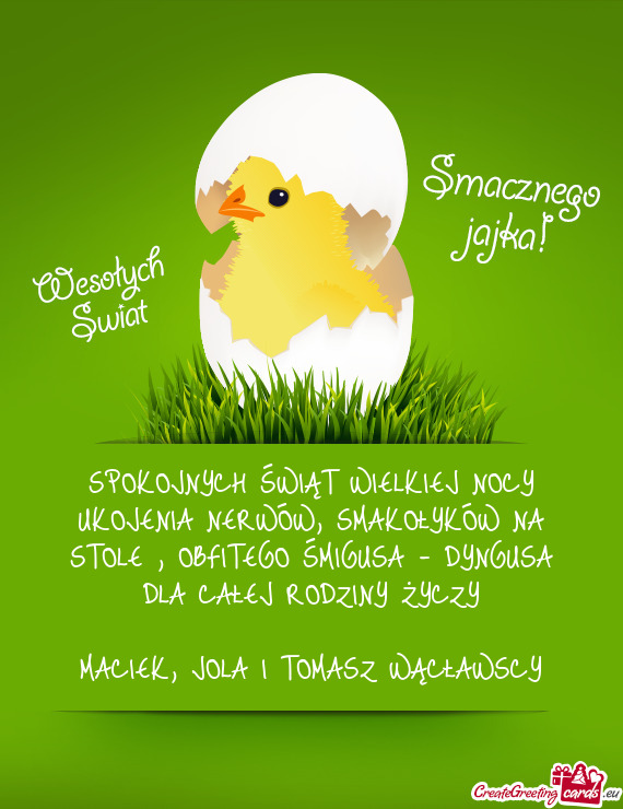 SPOKOJNYCH ŚWIĄT WIELKIEJ NOCY UKOJENIA NERWÓW, SMAKOŁYKÓW NA STOLE , OBFITEGO ŚMIGUSA - DYNGU