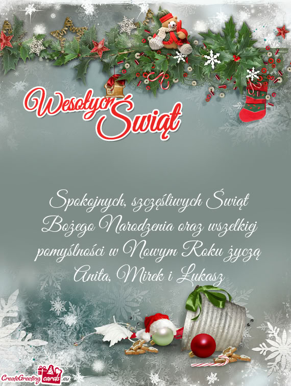 Spokojnych, szczęśliwych Świąt Bożego Narodzenia oraz wszelkiej pomyślności w Nowym Roku życ