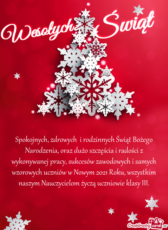 Spokojnych, zdrowych i rodzinnych Świąt Bożego Narodzenia, oraz dużo szczęścia i radości z w