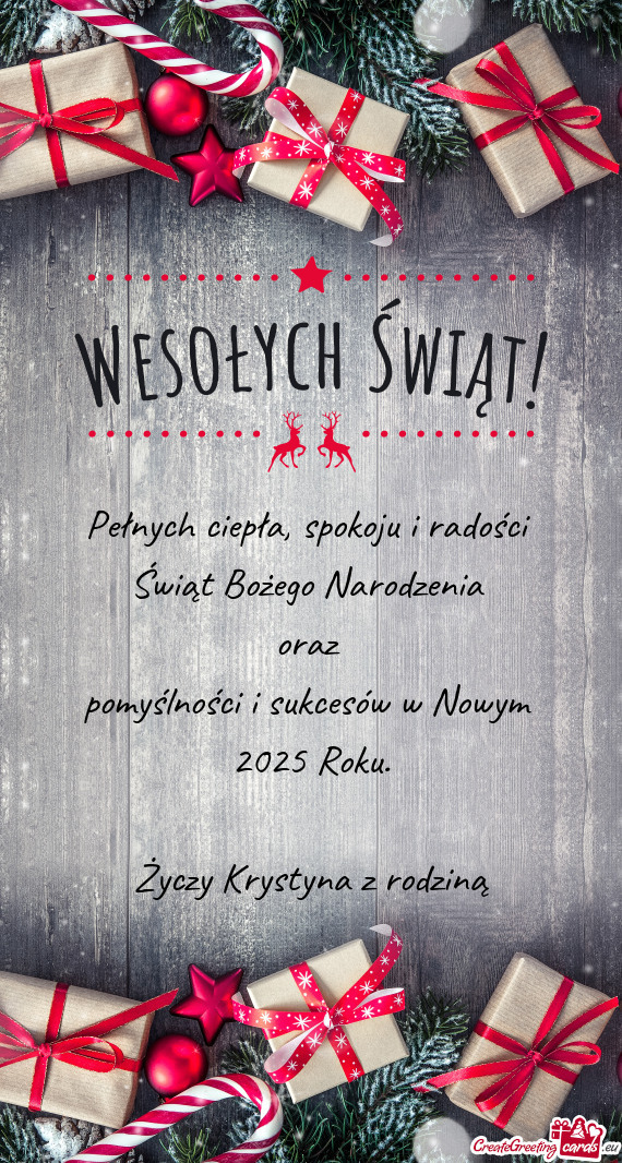 Spokoju i radości Świąt Bożego Narodzenia oraz pomyślności i sukcesów w Nowym 2025 R