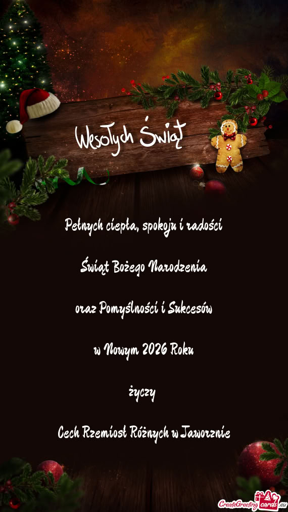 Spokoju i radości Świąt Bożego Narodzenia oraz Pomyślności i Sukcesów w Nowym 2026