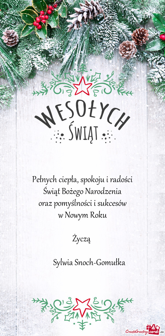 Spokoju i radości Świąt Bożego Narodzenia oraz pomyślności i sukcesów w Nowym Roku Ży