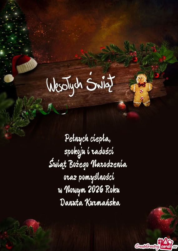 Spokoju i radości Świąt Bożego Narodzenia oraz pomyślności w Nowym 2026 Roku Danuta K