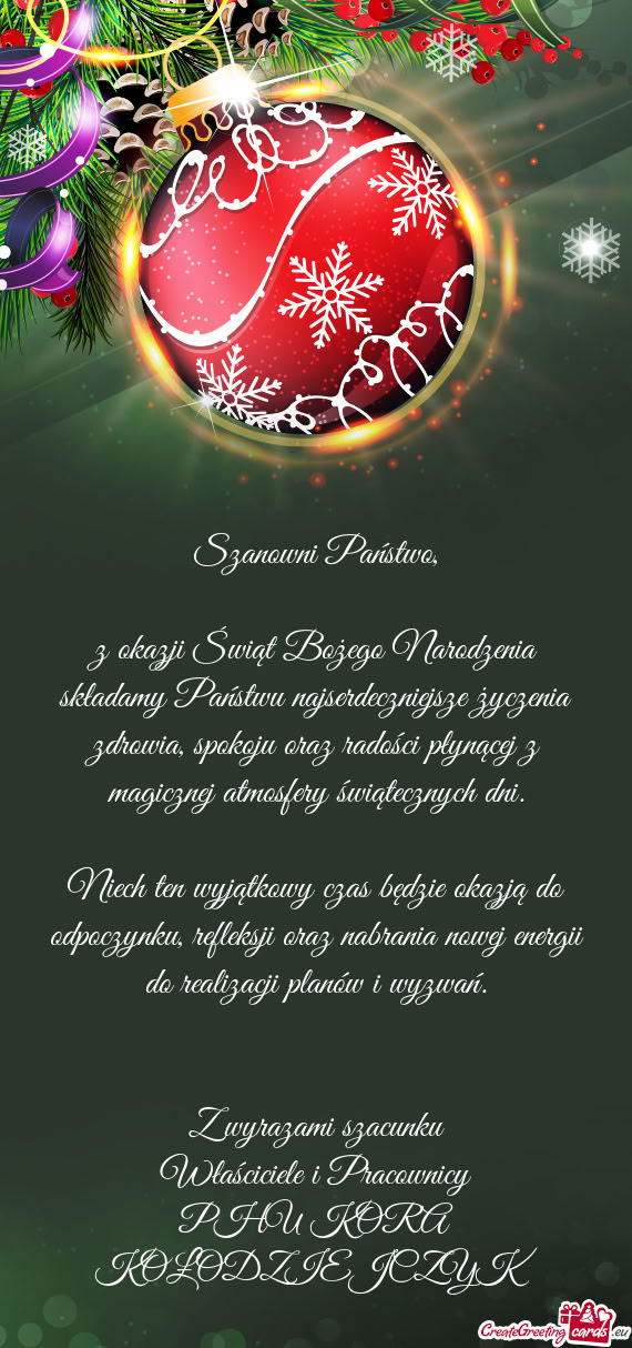 Spokoju oraz radości płynącej z magicznej atmosfery świątecznych dni