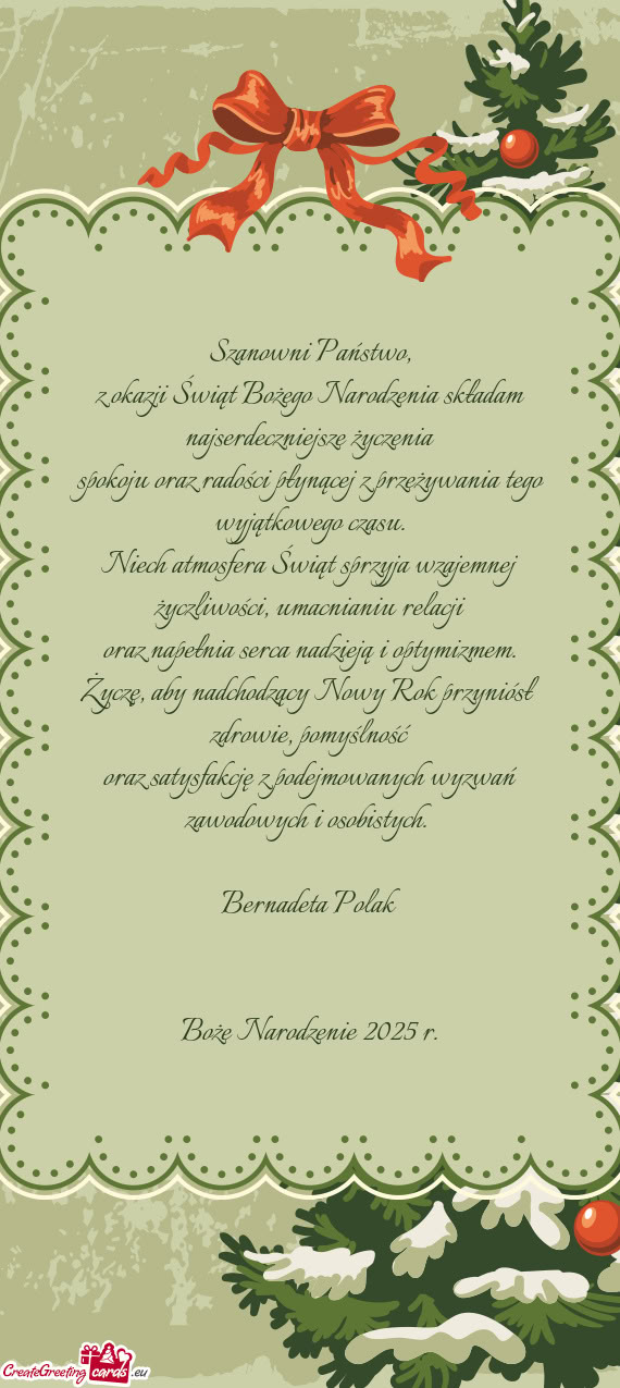 Spokoju oraz radości płynącej z przeżywania tego wyjątkowego czasu