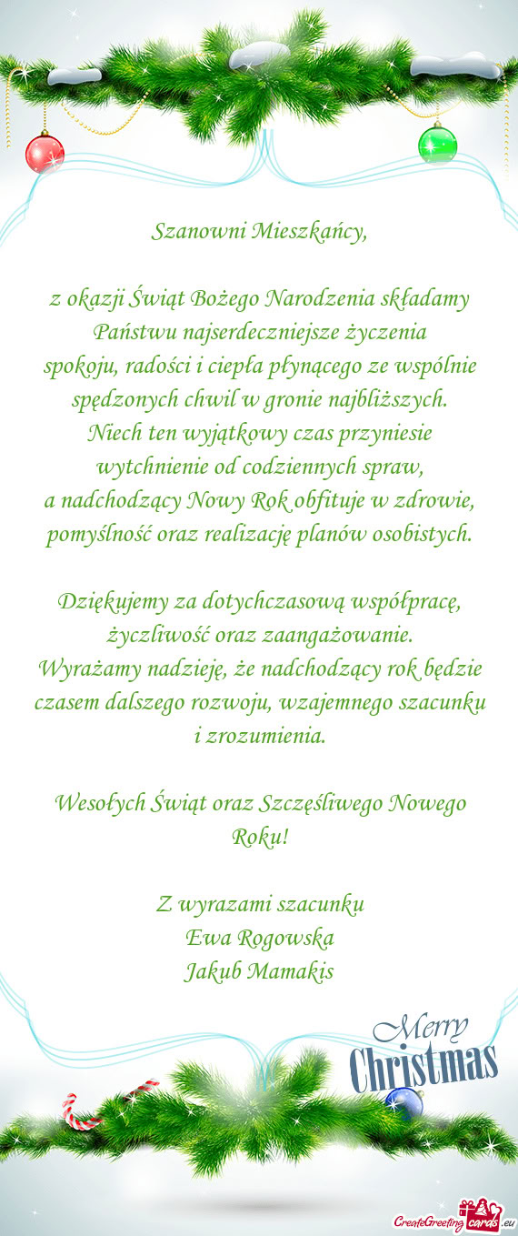Spokoju, radości i ciepła płynącego ze wspólnie spędzonych chwil w gronie najbliższych