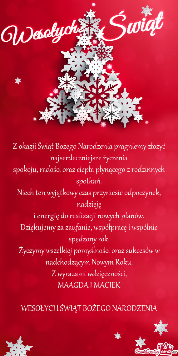 Spokoju, radości oraz ciepła płynącego z rodzinnych spotkań