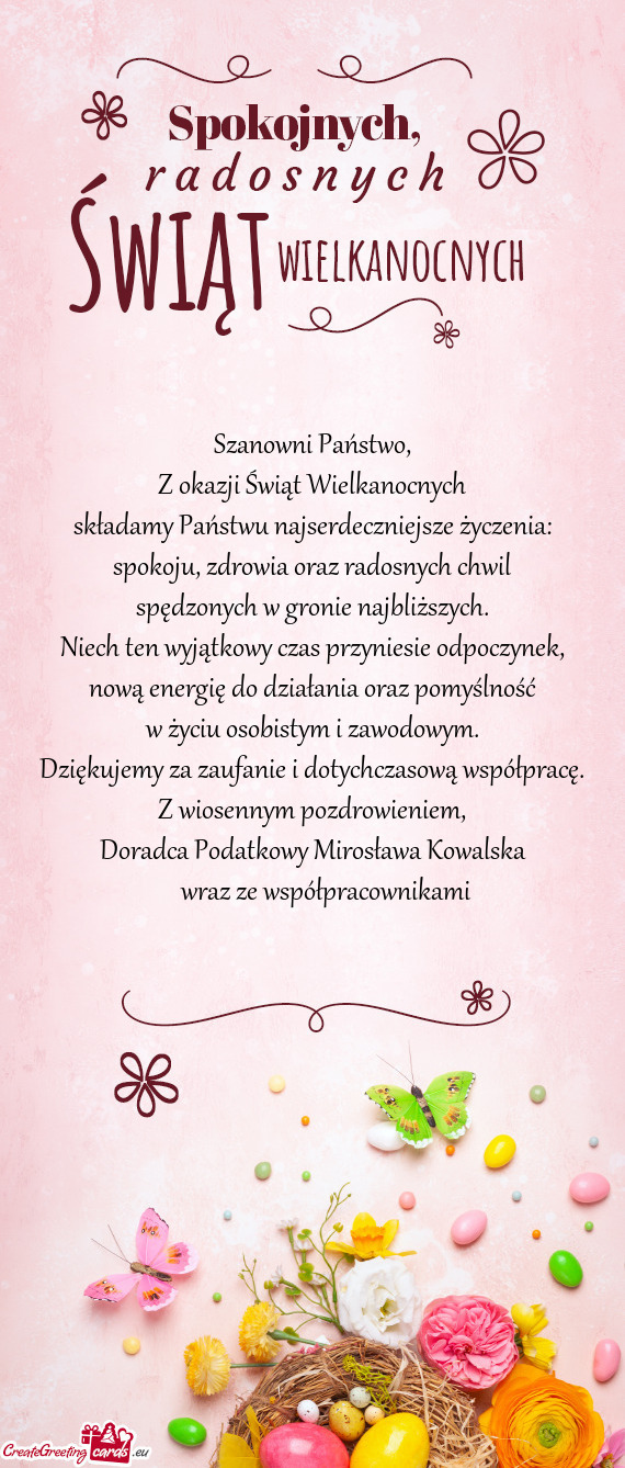 Spokoju, zdrowia oraz radosnych chwil