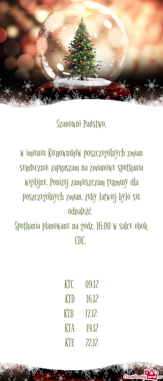 Spotkania planowane na godz. 16:00 w salce obok CDC