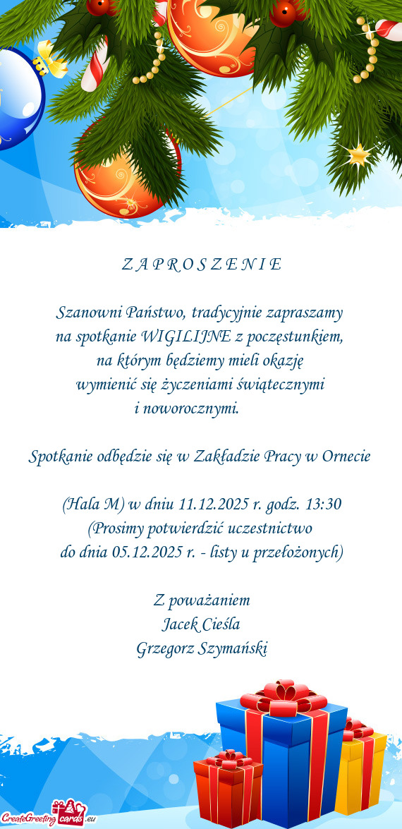 Spotkanie odbędzie się w Zakładzie Pracy w Ornecie