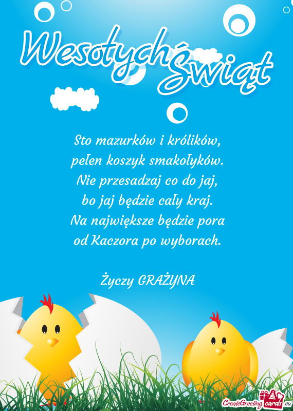 Sto mazurków i królików,  pełen koszyk smakołyków.  Nie przesadzaj co do