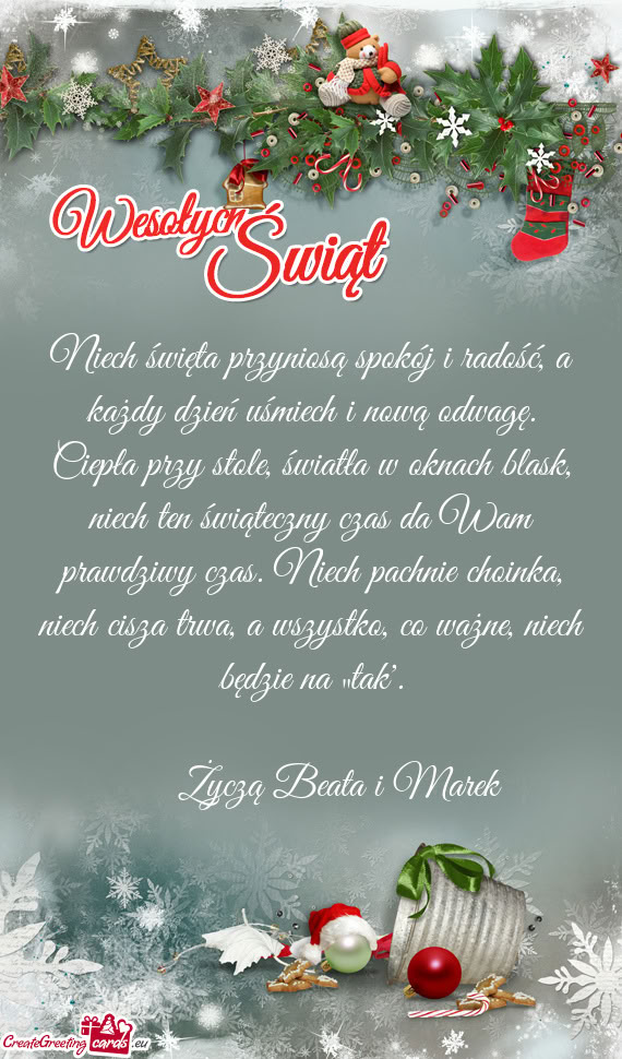 Stole, światła w oknach blask, niech ten świąteczny czas da Wam prawdziwy czas. Niech pachnie c