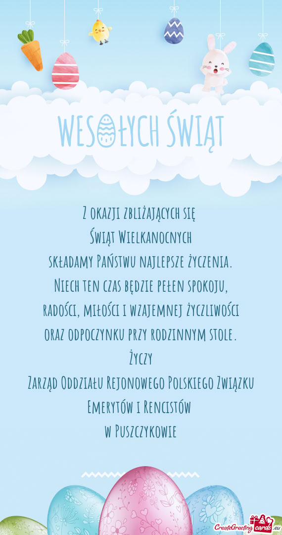 Stole. Życzy Zarząd