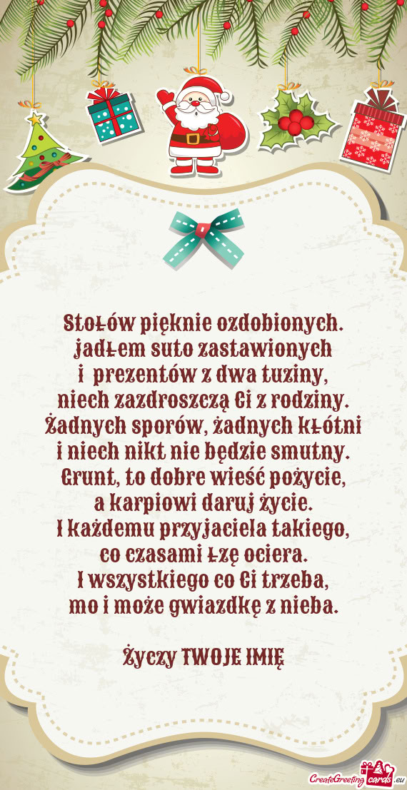 Stołów pięknie ozdobionych.  jadłem suto zastawionych  i  prezentów z dwa