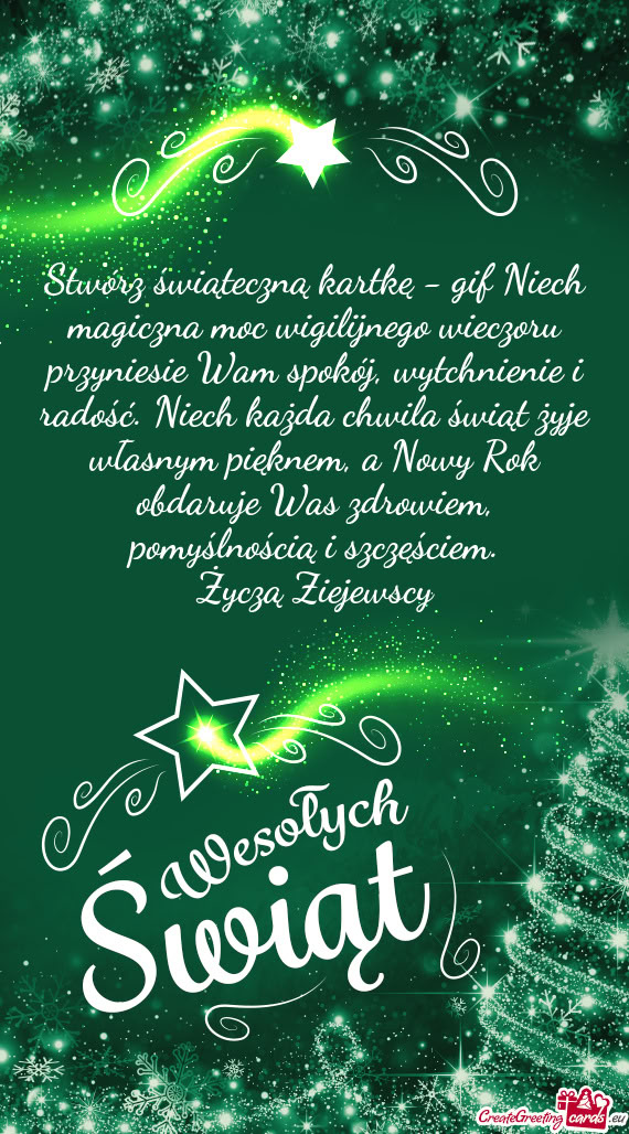 Stwórz świąteczną kartkę - gif Niech magiczna moc wigilijnego wieczoru przyniesie Wam spokój