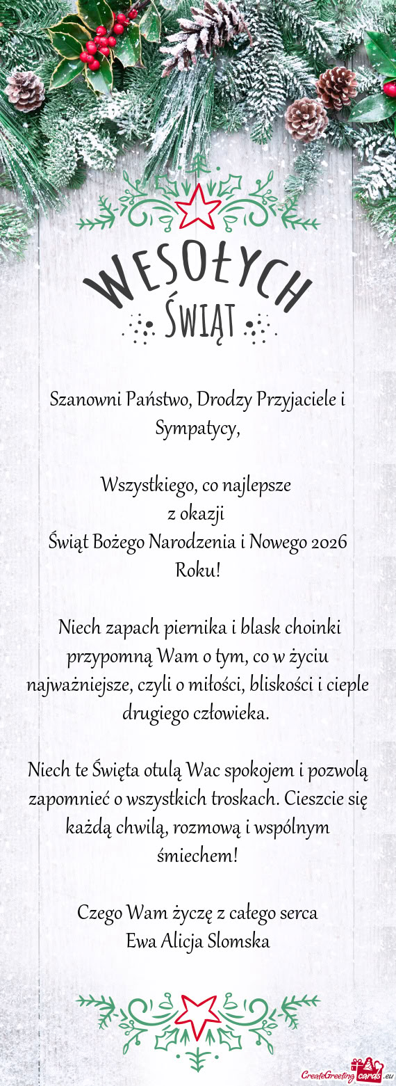Świąt Bożego Narodzenia i Nowego 2026 Roku
