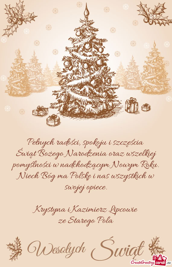 Świąt Bożego Narodzenia oraz wszelkiej pomyślności w nadchodzącym Nowym Roku. Niech Bóg ma Po