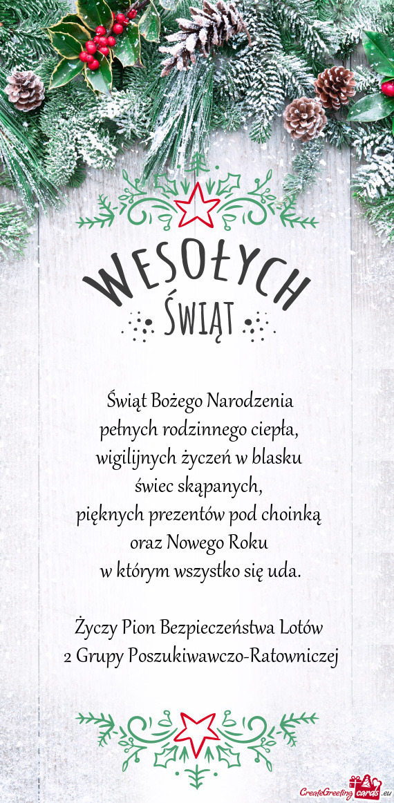 Świąt Bożego Narodzenia  pełnych rodzinnego ciepła,   wigilijnych