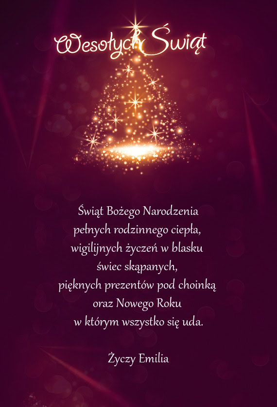 Świąt Bożego Narodzenia  pełnych rodzinnego ciepła,   wigilijnych