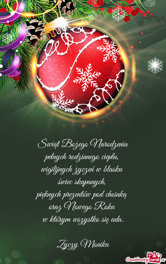 Świąt Bożego Narodzenia  pełnych rodzinnego ciepła,   wigilijnych