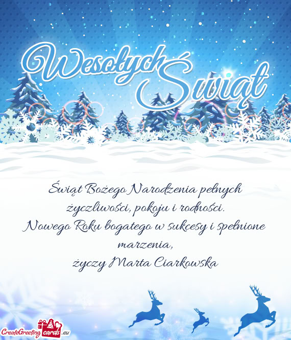 Świąt Bożego Narodzenia pełnych życzliwości, pokoju i rodności