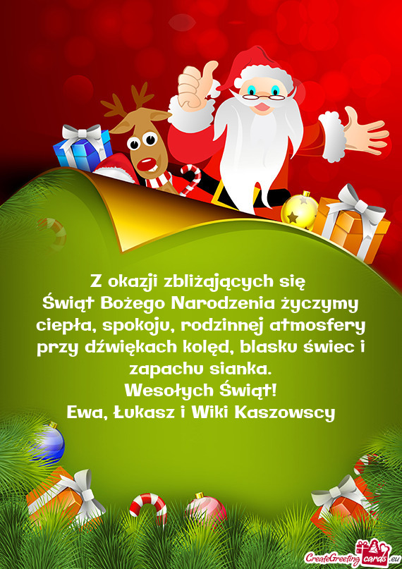 Świąt Bożego Narodzenia życzymy ciepła, spokoju, rodzinnej atmosfery przy dźwiękach kolęd, b