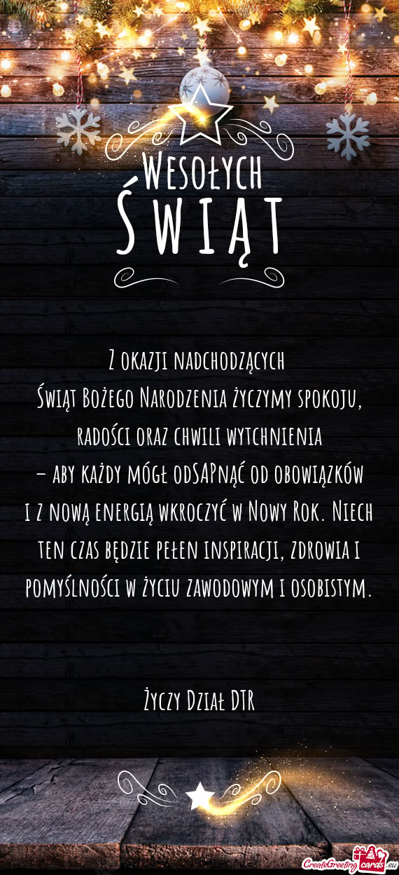 Świąt Bożego Narodzenia życzymy spokoju, radości oraz chwili wytchnienia