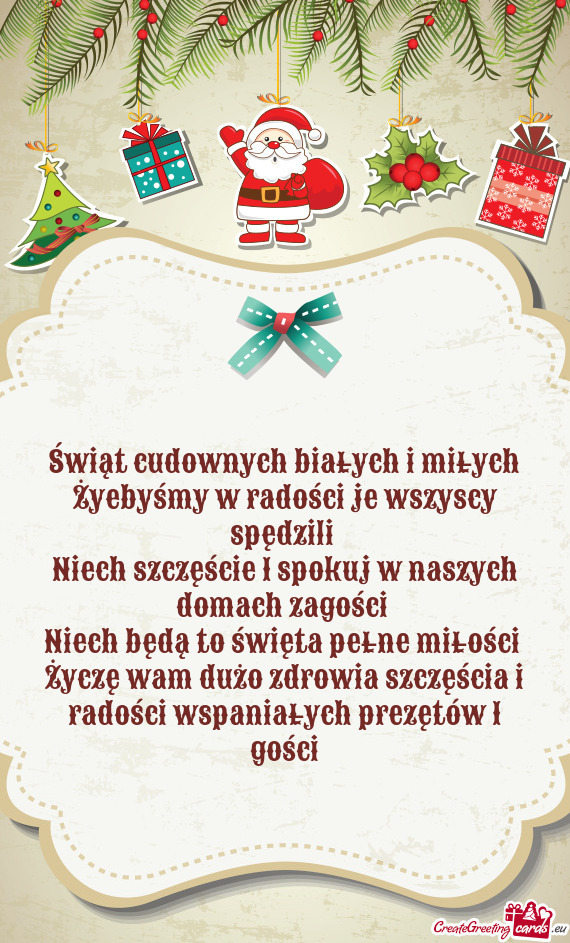 Świąt cudownych białych i miłych Żyebyśmy w radości je wszyscy spędzili
