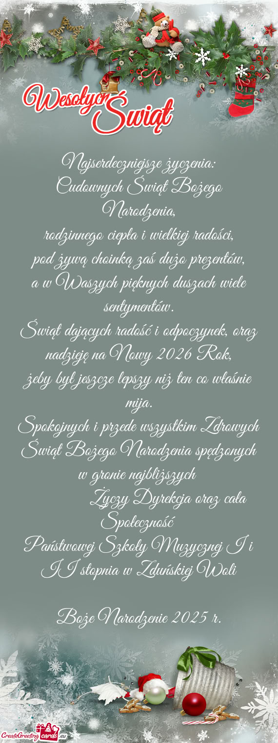 Świąt dających radość i odpoczynek, oraz nadzieję na Nowy 2026 Rok