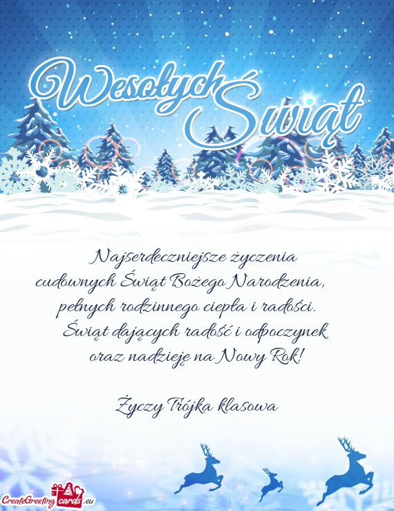 Świąt dających radość i odpoczynek oraz nadzieję na Nowy Rok! Trójka kla