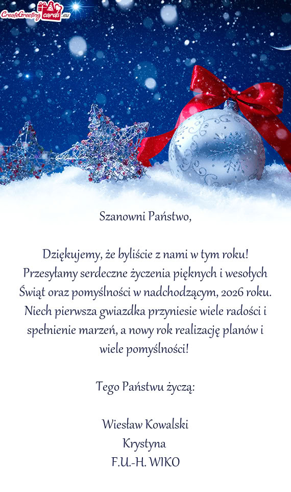 Świąt oraz pomyślności w nadchodzącym, 2026 roku. Niech pierwsza gwiazdka przyniesie wiele rado