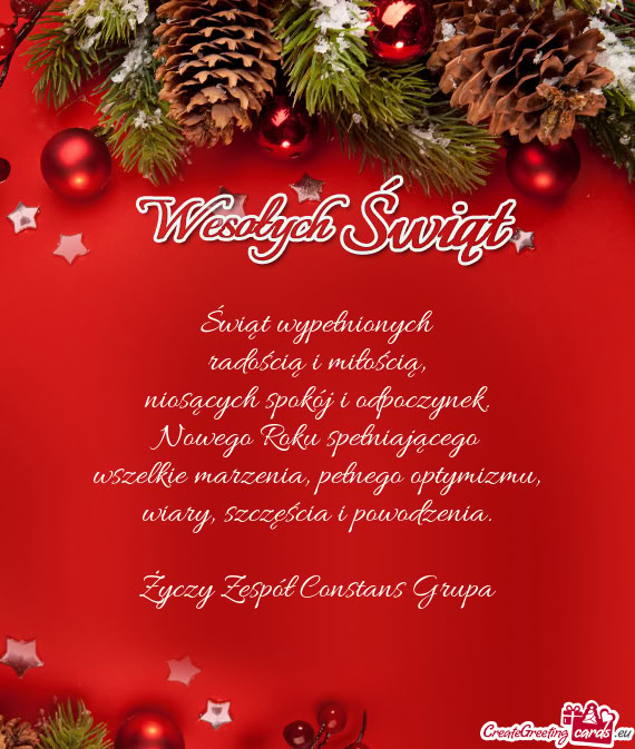 Świąt wypełnionych  radością i miłością,  niosących spokój i