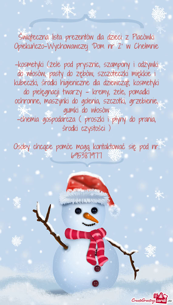 Świąteczna lista prezentów dla dzieci z Placówki Opiekuńczo-Wychowawczej 'Dom nr 2' w Chełmnie