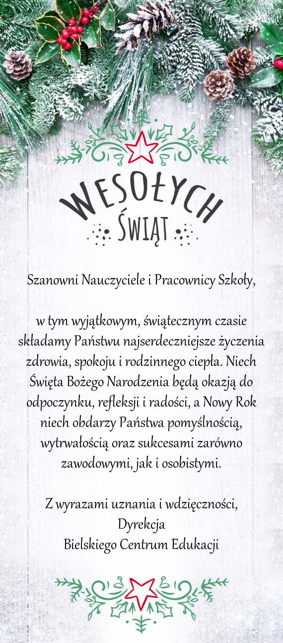 Świątecznym czasie składamy Państwu najserdeczniejsze życzenia zdrowia