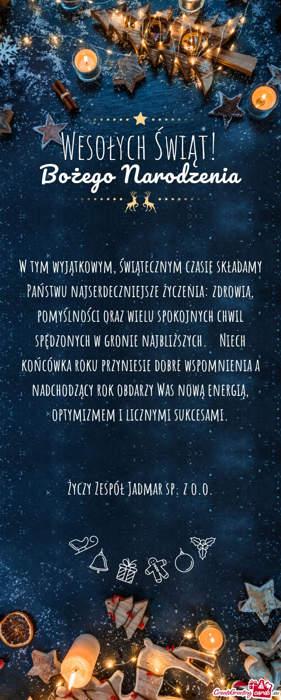 Świątecznym czasie składamy Państwu najserdeczniejsze życzenia