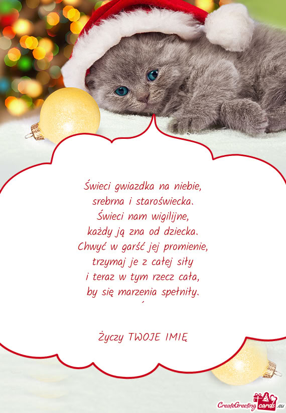 Świeci gwiazdka na niebie,  srebrna i staroświecka.  Świeci nam wigilijne,