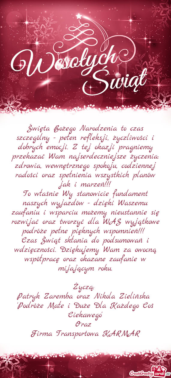 Święta Bożego Narodzenia to czas szczególny - pełen refleksji, życzliwości i dobrych emocji