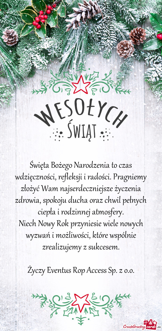 Święta Bożego Narodzenia to czas wdzięczności, refleksji i radości. Pragniemy złożyć Wam na