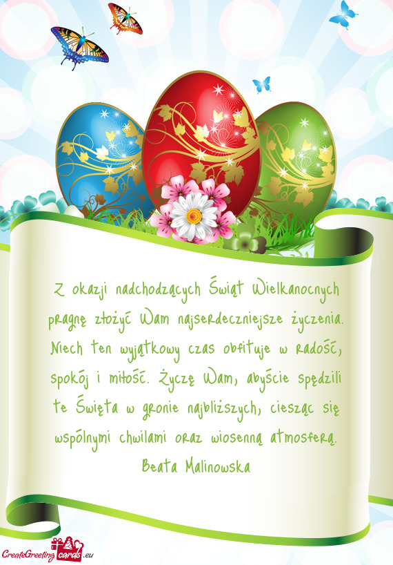 Święta w gronie najbliższych, ciesząc się wspólnymi chwilami oraz wiosenną atmosferą. Beata