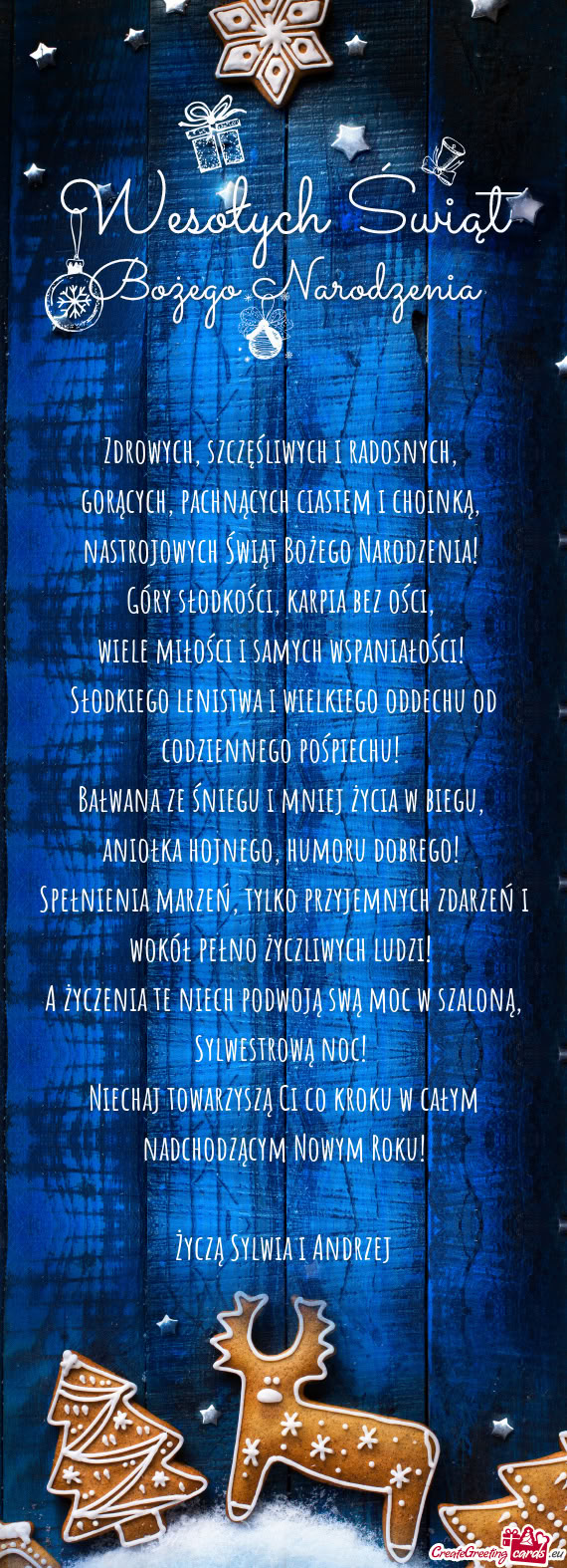 Sylwestrową noc! Niechaj towarzyszą Ci co kroku w całym nadchodzącym Nowym Roku! Życzą S