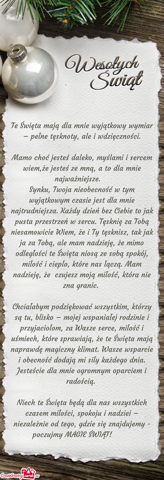 Synku, Twoja nieobecność w tym wyjątkowym czasie jest dla mnie najtrudniejsza. Każdy dzień bez