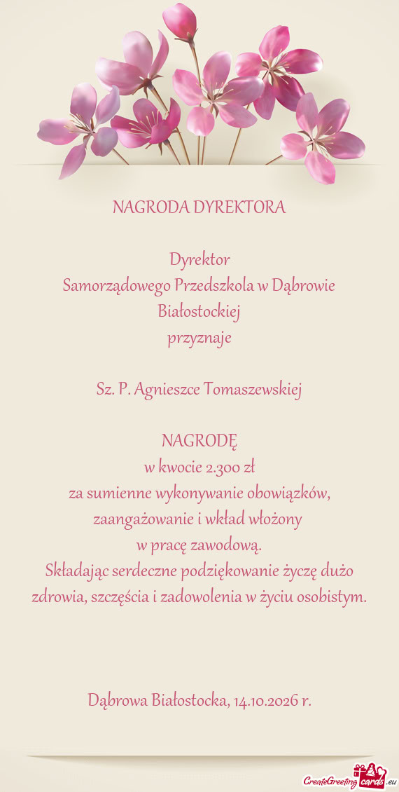 Sz. P. Agnieszce Tomaszewskiej