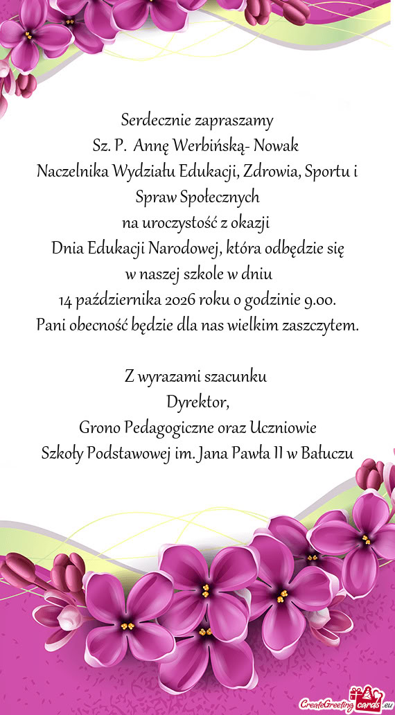 Sz. P. Annę Werbińską- Nowak