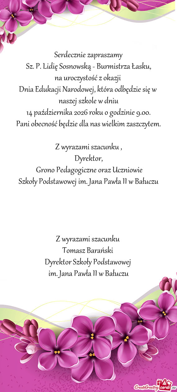 Sz. P. Lidię Sosnowską - Burmistrza Łasku